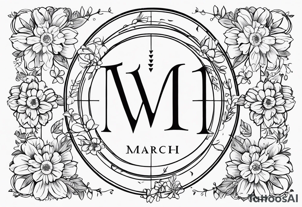 roman numerals for March 13, 2011 surrounded by floral and shapes tattoo idea