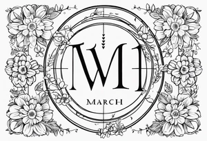 roman numerals for March 13, 2011 surrounded by floral and shapes tattoo idea