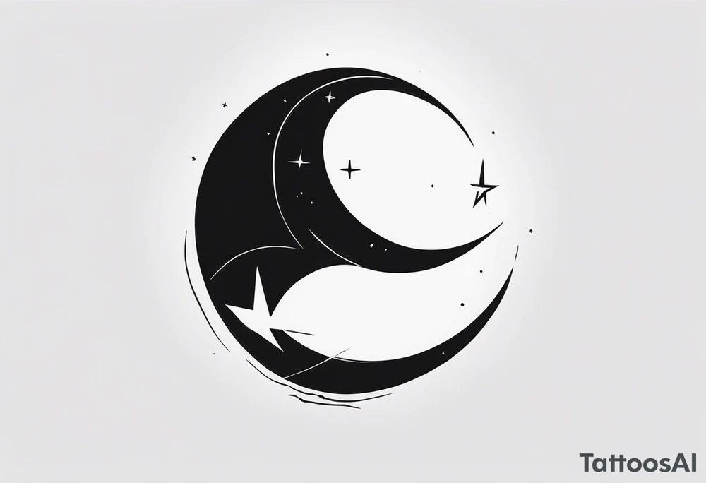 A lightning bolt crossing over a crescent moon tattoo idea