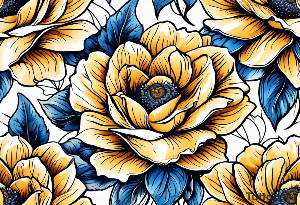 flower rose and blue, sunflower, tattoo idea