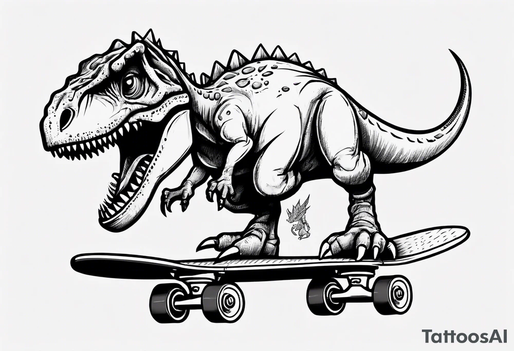 dinosaur riding a skateboard tattoo idea