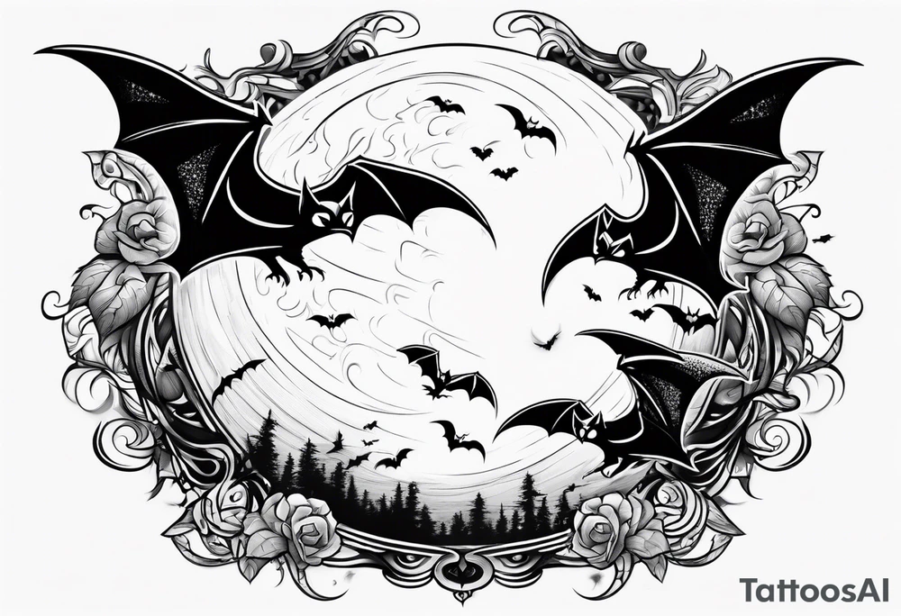 Moon and bats tattoo tattoo idea