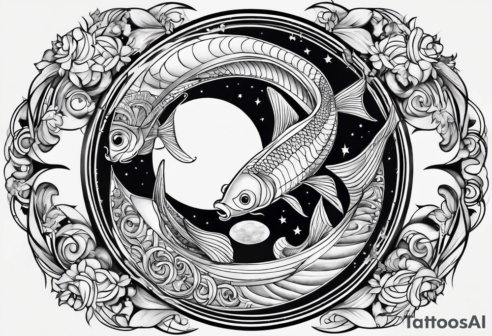 Pisces circling in a full moon tattoo idea