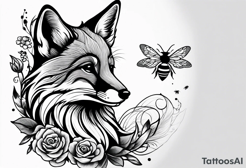 A forearm tattoo of a fox and a honey bee tattoo idea