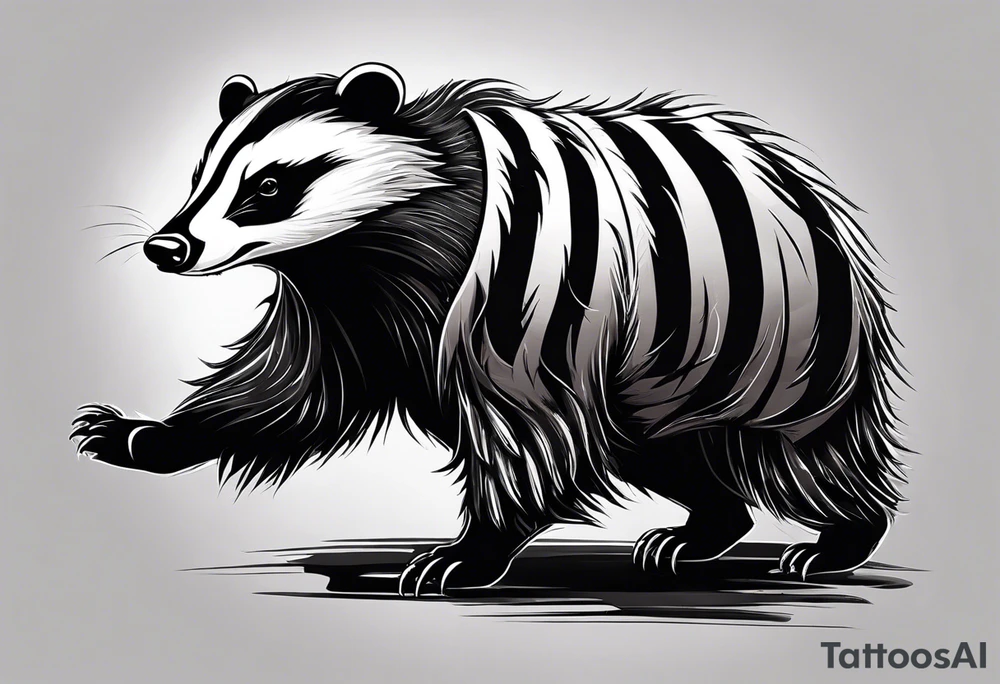 Draw me badger with aggressive full body, killer face with cute smile, very long nails and he attacks like a Turkish gladiator to enemy and also he has very deadly looking. The only weapon is his braveness he fights with his nails. Everybody scares after their first sight but then they like him. tattoo idea