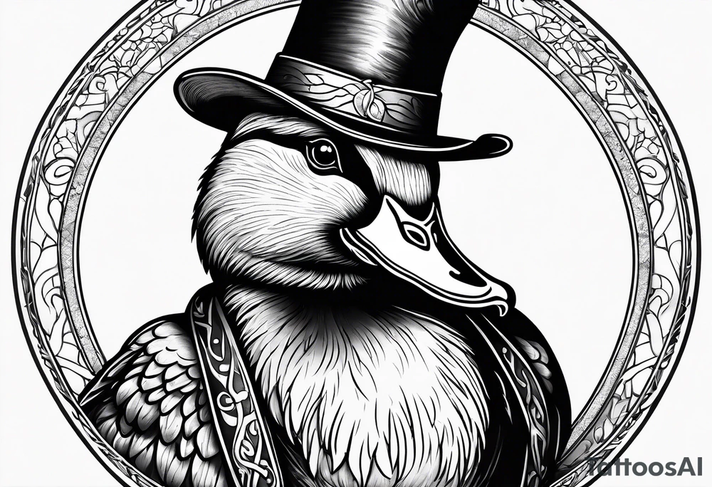 Mallard Duck with a wand and a wizard hat tattoo idea