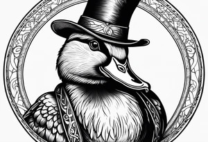 Mallard Duck with a wand and a wizard hat tattoo idea