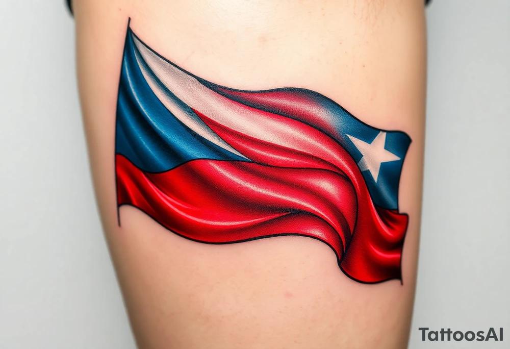 A waving Czech flag with realistic fabric texture, its red, white, and blue colors appearing vibrant and dynamic tattoo idea