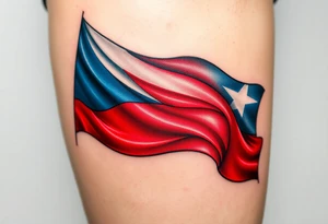 A waving Czech flag with realistic fabric texture, its red, white, and blue colors appearing vibrant and dynamic tattoo idea