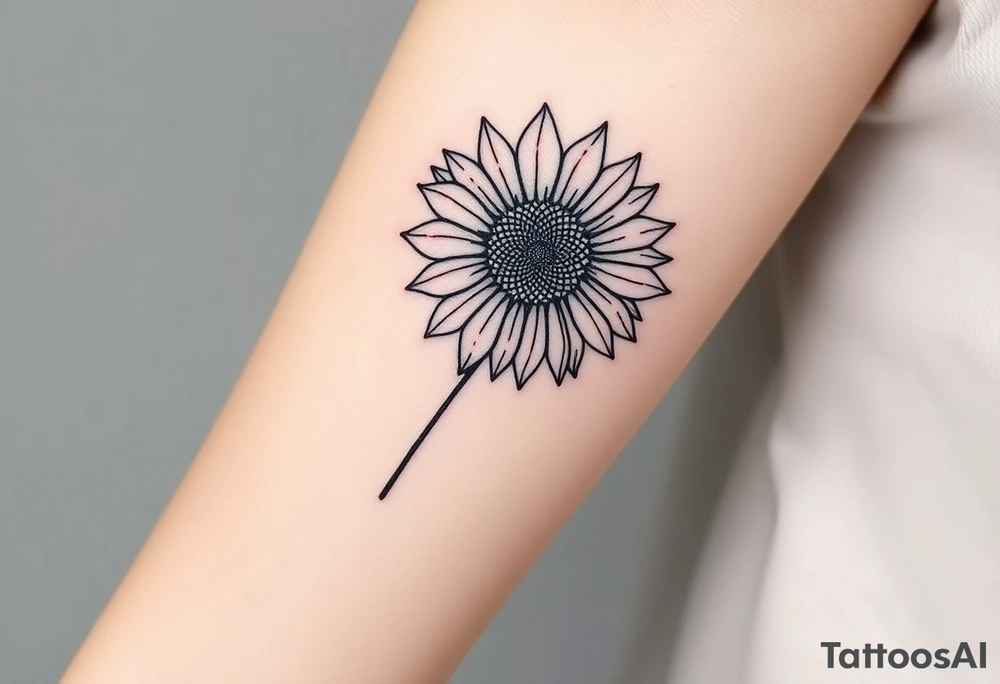 Word "PHUONG" written vertical with the sunflower. tattoo idea