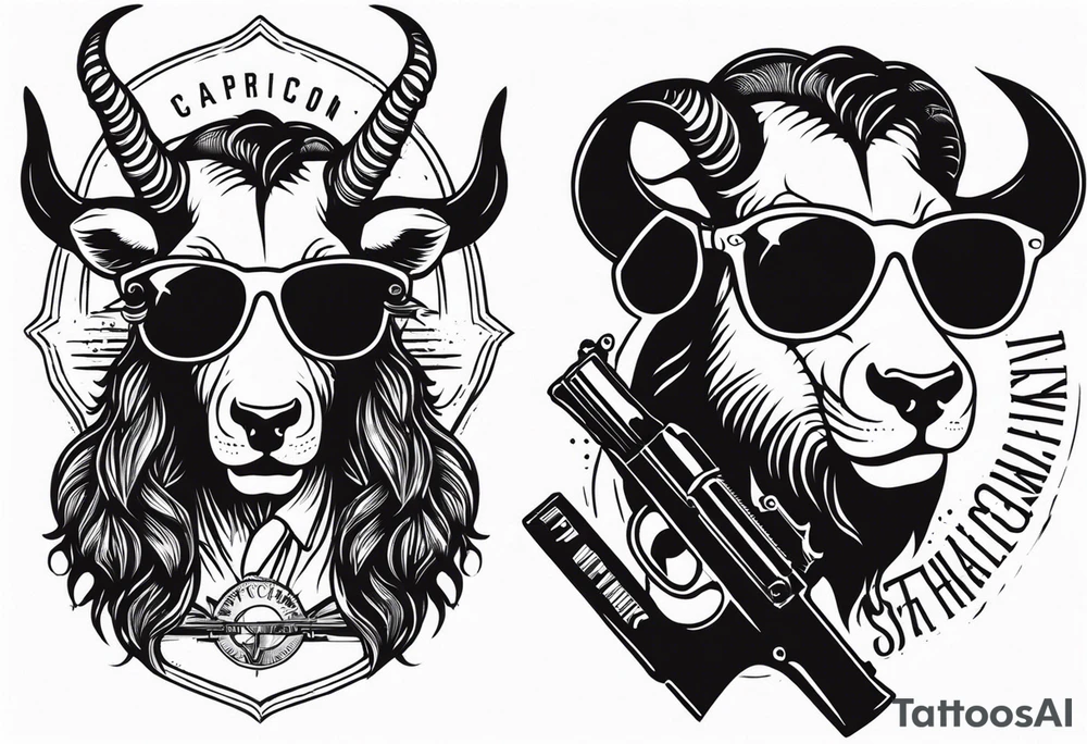 capricorn with sunglasses and shotgun tattoo idea