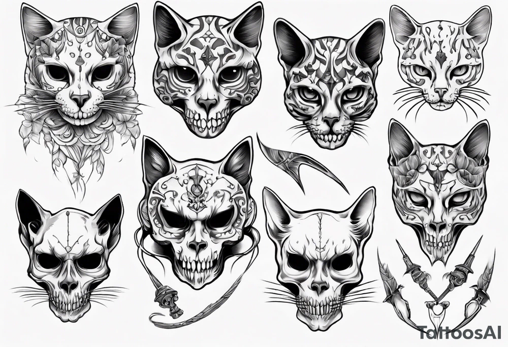 cat skull tattoo idea