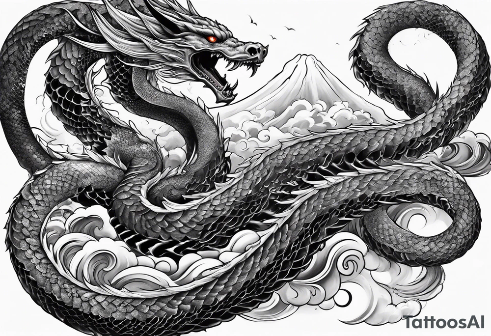skeletal cloud serpent tattoo idea