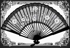Plain Japanese paper fan with ribbons tattoo idea