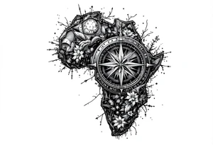 Compass on the back of the palm in the shape of Africa tattoo idea