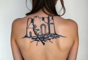 Vele di Scampia ruined and covered in graffiti, large tattoo, lower back area tattoo idea
