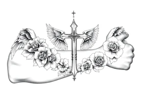 Angels roses cross and princess tattoo idea