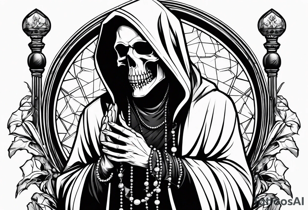 The grim reaper with praying hands and rosary rapped around his hands tattoo idea