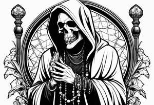 The grim reaper with praying hands and rosary rapped around his hands tattoo idea