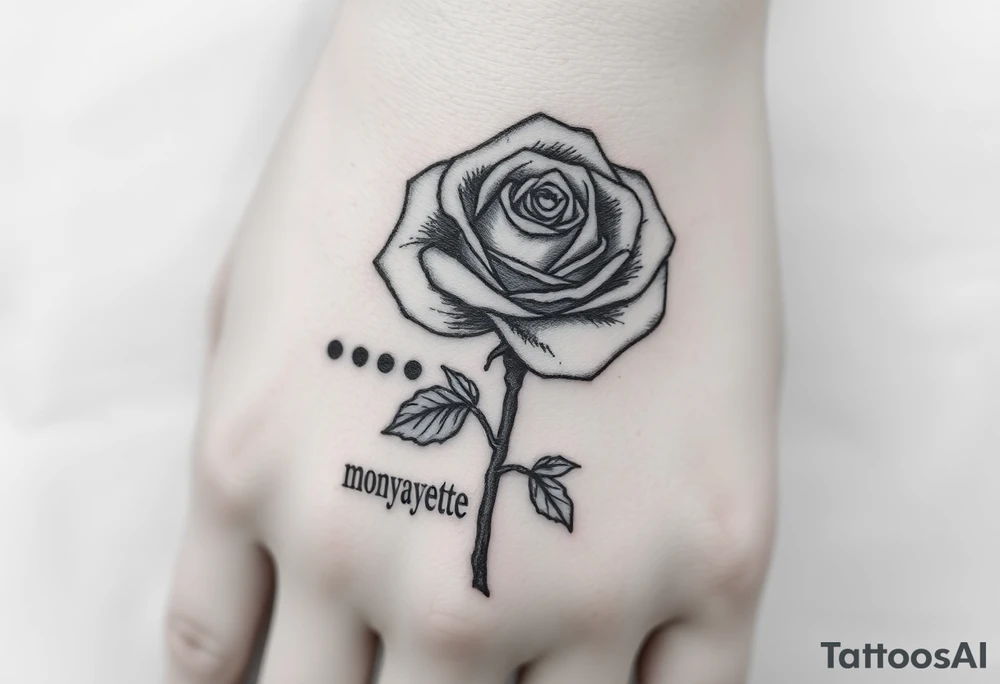 a good rose and a semicolon seperate from the name “monyanette” tattoo idea