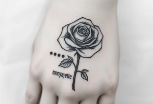 a good rose and a semicolon seperate from the name “monyanette” tattoo idea