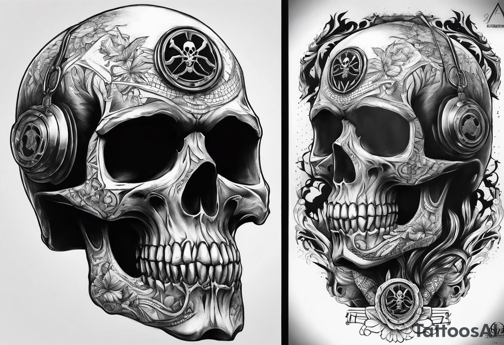 Biohazard radiology skelton with body make it look masculine and scary tattoo idea