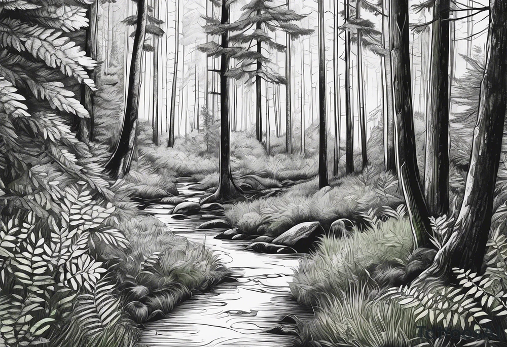 forest, green and black, no people tattoo idea