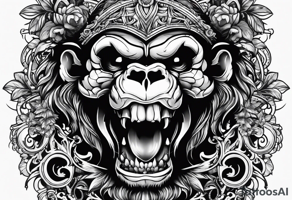 Screaming monkey skull tattoo idea