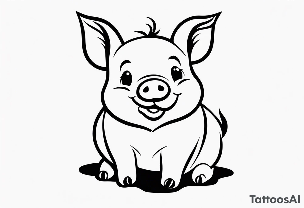 very cute happy piglet with small ears.
outline only.
black and white only.
only show the piglet. no extra lines or decoration.
no black shading.
draw only with very thin lines (1px)

should look like a tattoo that will only take 2 minutes to draw tattoo idea