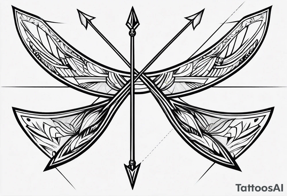 simple bow with 2 arrows. no people. symmetrical, simplistic tattoo idea