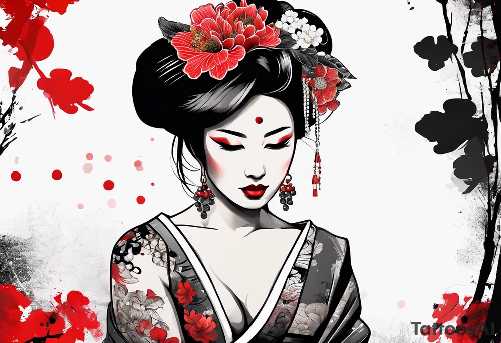 trash polka geisha tattoo idea