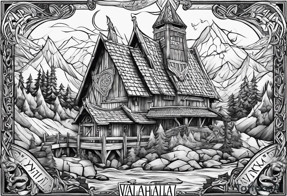 Valhalla word viking church tattoo idea