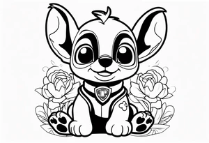 stitch sitting with paw patrol tattoo idea