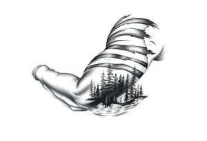 American flag with forest and water below tattoo idea