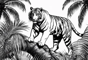 tiger climbing palm tree tattoo idea