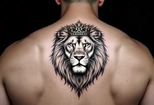 Realistic lion with crown and "VERONESI" name add on it tattoo idea