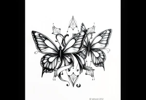 ethereal butterflies with flowing silk ribbons in geometric mandala tattoo idea