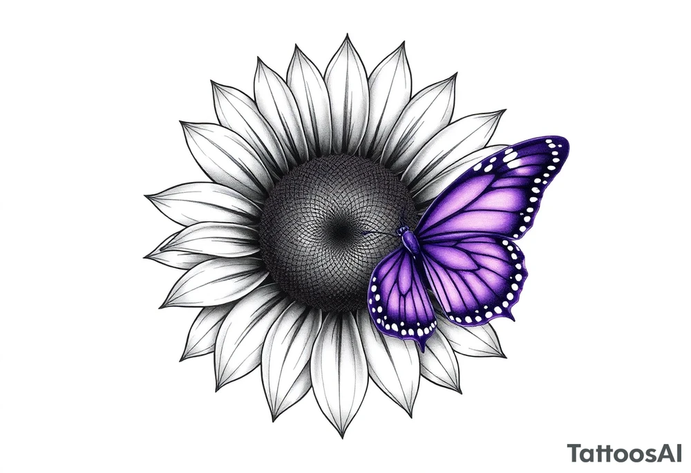 Sunflower with purple butterfly tattoo idea