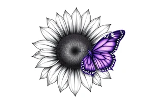 Sunflower with purple butterfly tattoo idea