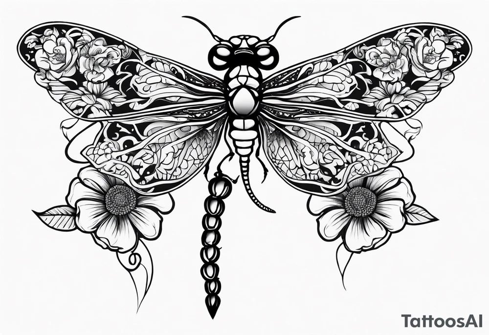 Dragon fly with flowers from mexican skull tattoo idea