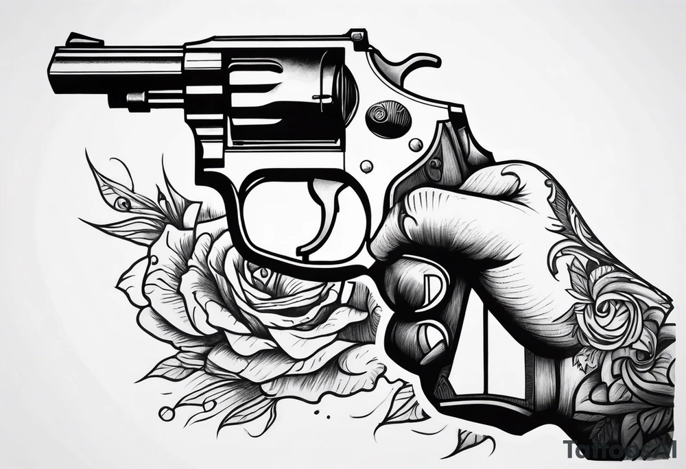 revolver gun held by a ghastly hand tattoo idea