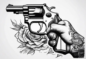 revolver gun held by a ghastly hand tattoo idea
