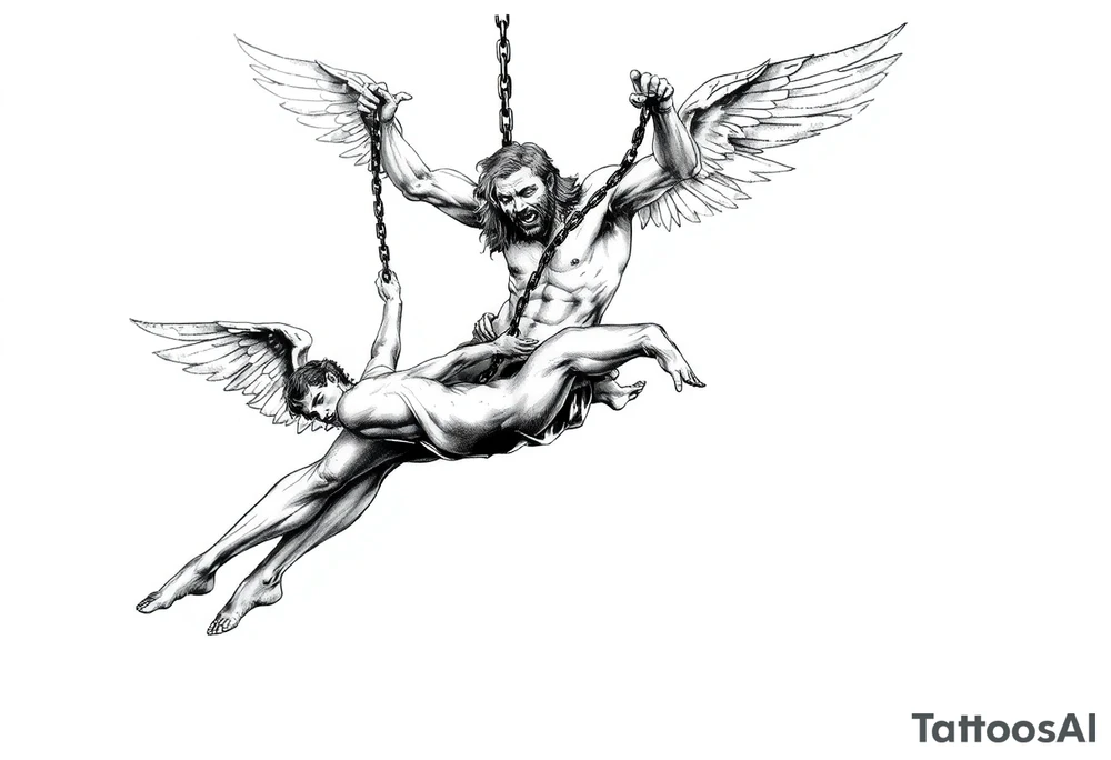 Prometheus Chained Down with Icarus falling from the sky Mythology tattoo idea