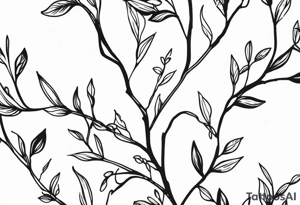 A rugged stem wrapping around with small vines tattoo idea A rugged stem wrapping around with small vines tattoo idea