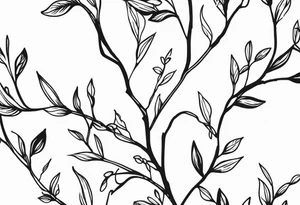 A rugged stem wrapping around with small vines tattoo idea