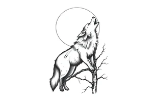Wolf howling to the moon. Wood pakxer in a tree tattoo idea