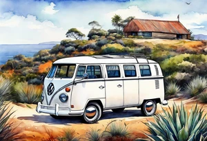 VW Kombi, Australian bush, Compass rose tattoo idea