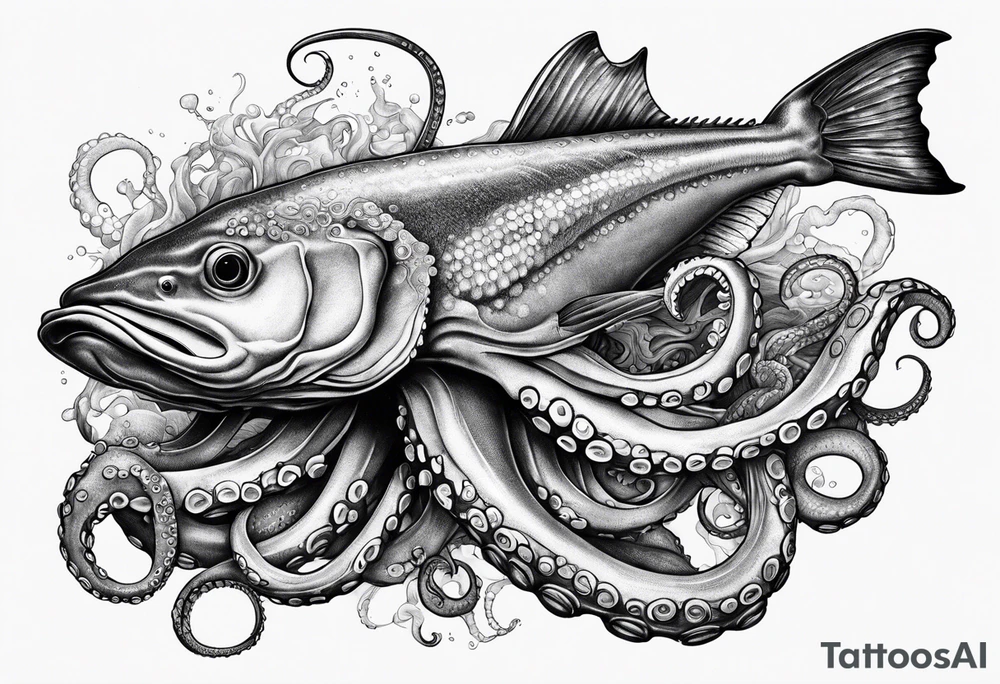 Octopus squeezing to death a black marlin tattoo idea