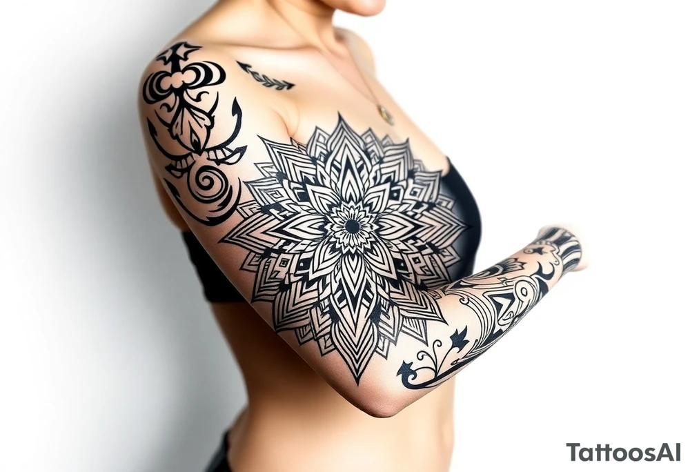shaman style mytical mandala tattoo idea