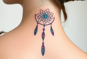native dreamcatcher with flowing feathers and sacred beads tattoo idea